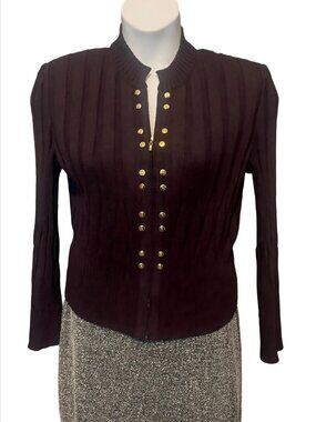 Vintage St. John Collection by Marie Ribbed Full-Zip Sweater